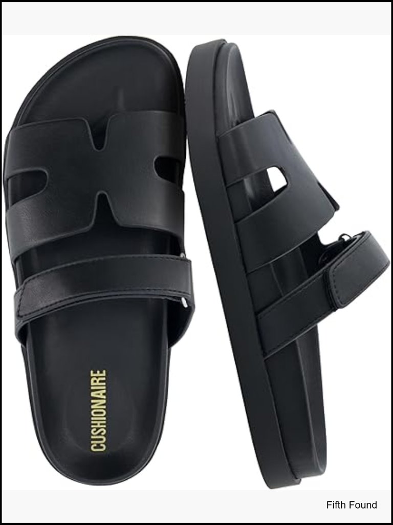 Slide Sandals With Cut-Out Band & Adjustable Strap Memory Foam